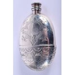 A RARE VINTAGE SILVER HIP FLASK. 2.45 oz. 5 cm x 9 cm.