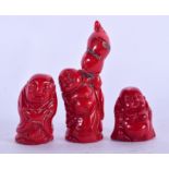 THREE CHINESE CORAL FIGURES, varying form. Largest 7 cm. (3)