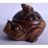 A CHINESE BRONZE INCENSE BURNER, in the form of a muythical beast. 13 cm x 14 cm.