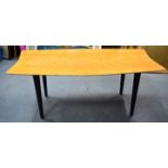 A STYLISH 1950'S BIRDSEYE MAPLE WOODEN COFFEE TABLE. 40 cm x 96 cm.