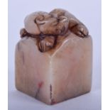 A CHINESE CARVED SOAPSTONE SEAL. 4 cm high.