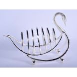 A SILVER PLATED SWAN TOAST RACK. 20 cm x 7 cm.