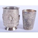 TWO ANTIQUE INDIAN KUTCH SILVER BEAKERS. 6.3 oz. Largest 7 cm x 6 cm. (2)