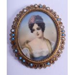 A 1920S CONTINENTAL PAINTED IVORY PORTRAIT MINIATURE. Image 6 cm x 8.5 cm.