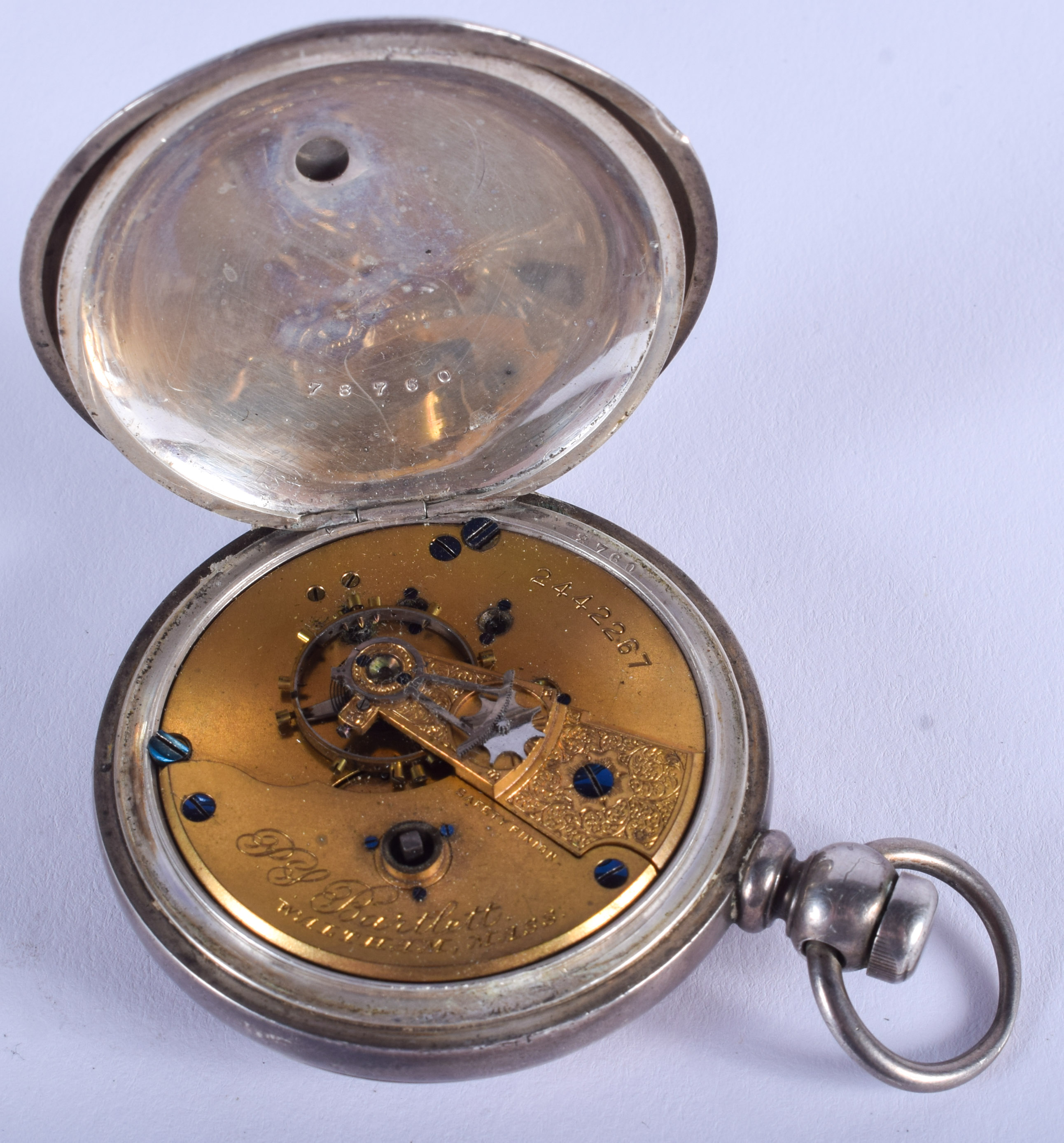 AN ANTIQUE ELGIN POCKET WATCH. 5.5 cm wide. - Image 5 of 5