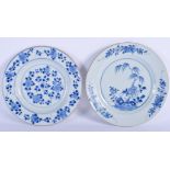 TWO 18TH CENTURY CHINESE BLUE AND WHITE PLATES Qianlong. 21 cm diameter. (2)