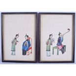 A PAIR OF 19TH CENTURY CHINESE FRAMED PITH PAPER WATERCOLOURS. 18 cm x 24 cm.