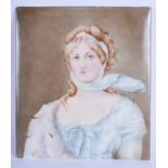 A LARGE ANTIQUE PORCELAIN PLAQUE painnted with a pretty female. 17 cm x 19 cm.