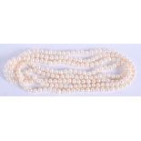A FRESHWATER PEARL NECKLACE. 164 cm long.