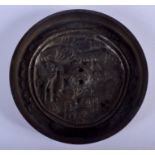 A 19TH CENTURY JAPANESE MEIJI PERIOD HAND MIRROR decorated with birds and foliage. 11 cm diameter.