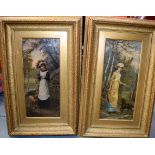 W R SEEL (british) FRAMED PAIR OF VICTORIAN OIL ON CANVAS, females in landscapes, signed. 45 cm x 1