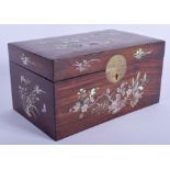 A 19TH CENTURY CHINESE HONGMU AND MOTHER OF PEARL INSET CASKET Qing. 21 cm x 12 cm.