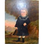 SCOTTISH SCHOOL (19th century) UNFRAMED OIL OF CANVAS, full length portrait of a young girl in a lan