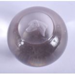 A 1920S CARVED CRYSTAL DOG SEAL ORB. 4 cm wide.