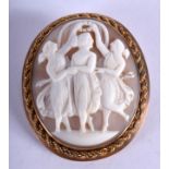 AN ANTIQUE 9CT GOLD CAMEO BROOCH. 14.1 grams. 4.25 cm x 4.5 cm.