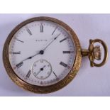 A VINTAGE ELGIN BRASS POCKET WATCH. 5 cm wide.