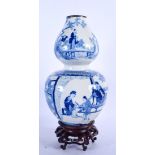 A GOOD LARGE CHINESE BLUE AND WHITE PORCELAIN DOUBLE GOURD SHAPED VASE BEARING QIANLONG MARKS, paint