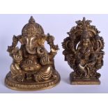 A BRASS STATUE IN THE GFORM OF GANESHA, together with another buddha. Largest 21 cm high. (2)