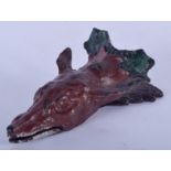 A COLD PAINTED BRONZE LETTER CLIP IN THE FORM OF A FOX HEAD. 15 cm long.