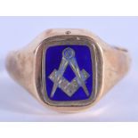 A 9CT GOLD MASONIC RING. 5.1 grams. W.