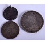 THREE SILVER COINS including a Victorian crown. (3)