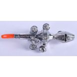 A SILVER RATTLE. 12 cm long.