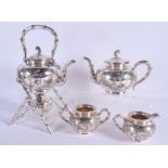 A GOOD 19TH CENTURY CHINESE EXPORT LUENWO SILVER TEASET decorated with foliage and vines. 2100 grams