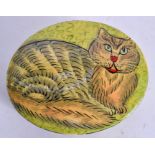 AN INDIAN LACQUER BOX PAINTED WITH A CAT oval in shape. 8.5 cm wide.