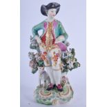 18TH C. DERBY FIGURE OF A GALLANT HOLDING A NOTE. 13.5cm high 7.5cm wide