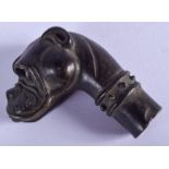 A BRONZE BULLDOG PARASOL HANDLE. 7 cm x 4.5 cm.