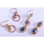 TWO PAIRS OF ANTIQUE GOLD GEM SET EARRINGS. 2.8 grams. (4)