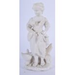 18TH C. DERBY RARE WHITE GLAZE FIGURE OF A GIRL HOLDING A LAMB, PATCH MARKS. 12.5cm high and 6.5cm