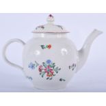 BRISTOL TEAPOT AND COVER PAINTED WITH FLOWERS. 13.5cm high and 19cm wide