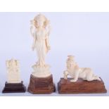 THREE 19TH CENTURY ANGLO INDIAN CARVED IVORY FIGURES in various forms and sizes. Largest 17 cm high.