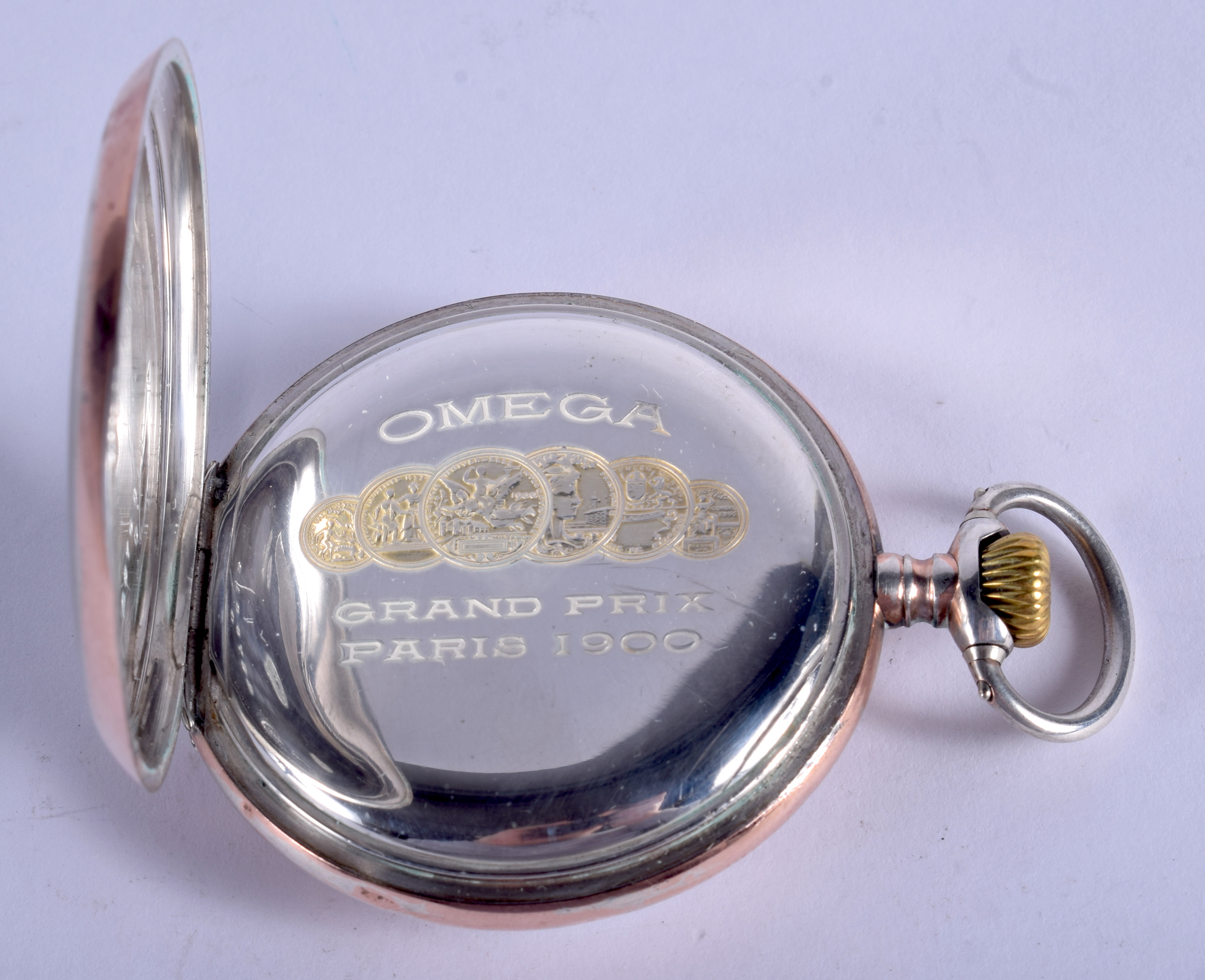 A SILVER OMEGA POCKET WATCH. 5 cm wide. - Image 3 of 4