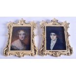 A PAIR OF PORTRAIT MINIATURES. 11 cm x 11 cm.