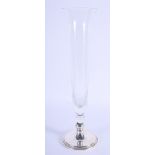 A STERLING SILVER GLASS VASE. 28 cm high.