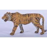 A COLD PAINTED BRONZE FIGURE OF A TIGER. 12 cm wide.