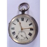 AN ANTIQUE SILVER ENGLISH LEVER POCKET WATCH. 5.25 cm wide.