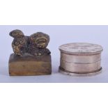 A CHINESE BRONZE SEAL, together with a white metal box. Seal 3.75 cm wide. (2)