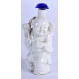 A CHINESE QING DYNASTY BLANC DE CHINE PORCELAIN SNUFF BOTTLE, formed with a peking glass stopper. 7.