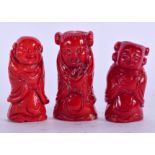 THREE CHINESE CORAL FIGURES, varying form. Largest 5.5 cm. (3)