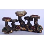 A CHINESE HARDSTONE INSET BRONZE BRUSH REST. 13 cm wide.