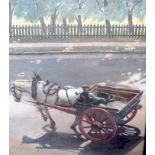 BRITISH SCHOOL (early 20th century) FRAMED WATERCOLOUR, signed, male in a cart. 42 cm x 34 cm.