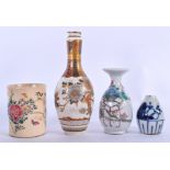 A JAPANESE SATSUMA POTTERY VASE, together with a kutani vase etc. (4)