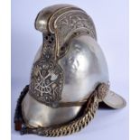 AN ANTIQUE FIREMANS HELMET. 28 cm x 28 cm.