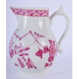 18TH C. WORCESTER SPARROW BEAK JUG OF RIBBED FORM PAINTED IN MEISSEN STYLE WITH A BANDED HEDGE IN PU