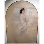 BRITISH SCHOOL (19th century) FRAMED WATERCOLOUR, signed, study of a standing female. 38 cm x 28 cm.