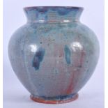 A ROBINS EGG GLAZED STUDIO POTTERY VASE, formed with a flared rim. 17 cm x 16.5 cm.