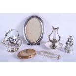 A SILVER BON BON DISH together with a ring tree, sugar tonngs etc. (6)